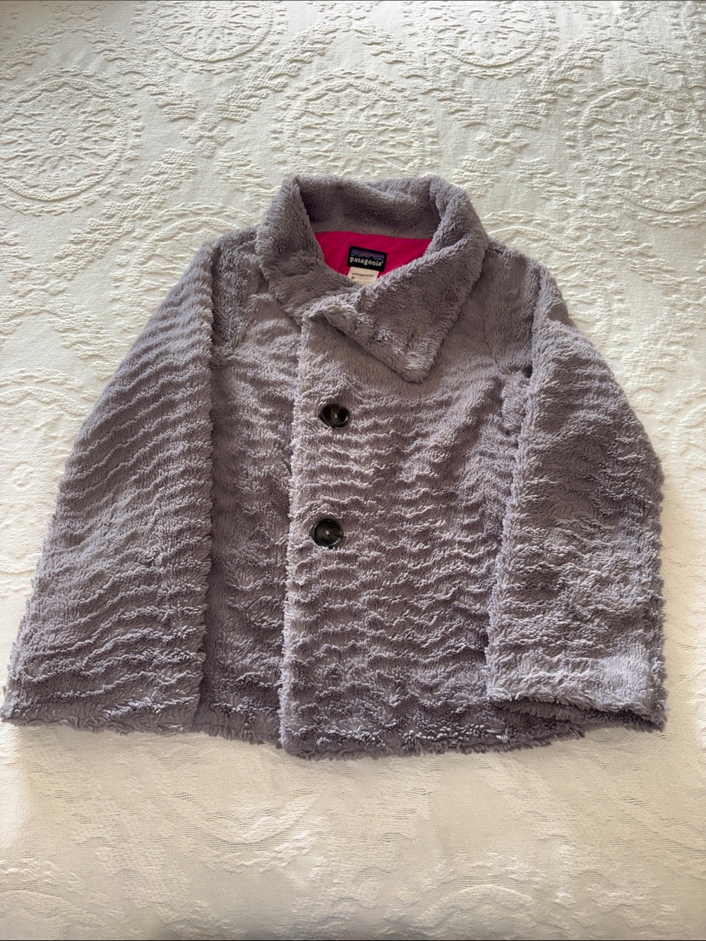 Patagonia Girls Pelage Plush Gray Fleece Coat EUC L